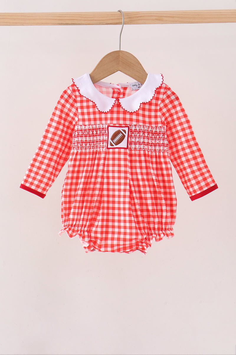 Red Football Smocked Gingham Bubble