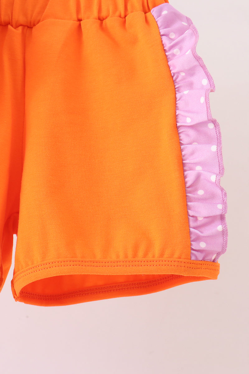 Purple Bucket Candy Embroidery Ruffle Shorts Set