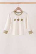 Khaki Pumpkin Embroidery Stripe Top