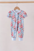Blue rose floral ruffle romper