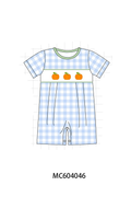 Blue Pumpkin Embroidery Gingham Romper