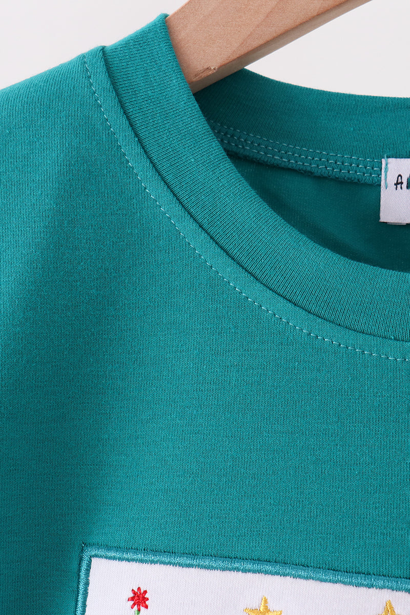 Green Christmas Tree Embroidery Top