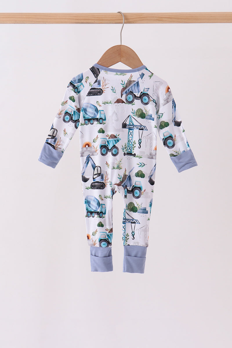 Blue Excavator Bamboo Romper