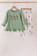Green Duck guack guack Embroidery Ruffle Pants Set