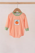 Orange pumpkin embroidery gingham bubble