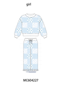 Blue floral bow checkered mom&me pants set