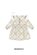 Khaki farm checkered ruffle dress