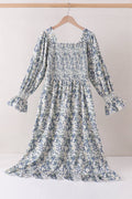 Vintage Floral Smocked Mom Dress