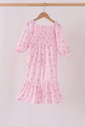 Pink Floral Bow Smocked Jumpsuit