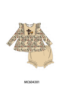 Khaki camoufalge cross deer embroidery ruffle bloomer set