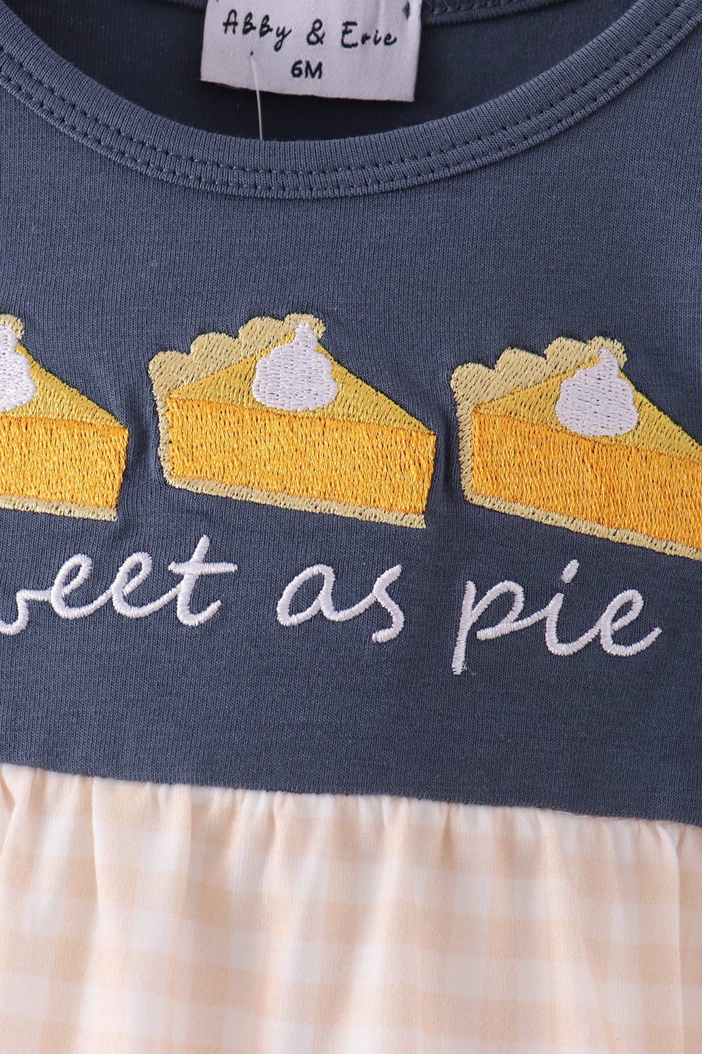 Navy sweet as pie embroidery gingham bubble