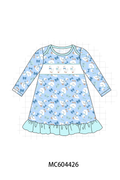 Blue goose bow embroidery ruffle dress