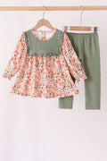 Green Floral Ruffle Pants Set