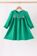 Green christmas tree bow applique dress
