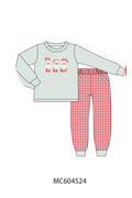 Sage santa applique gingham pants set