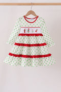 Green dot grinch embroidery ruffle tiered dress