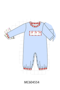 Blue Santa Claus Embroidery Romper