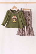 Forest camouflage turkey applique ruffle pants set