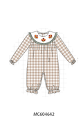 Brown turkey embroidery gingham ruffle romper