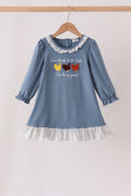 Teal turkey french knot ruffle dress