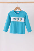 Blue turkey embroidery top