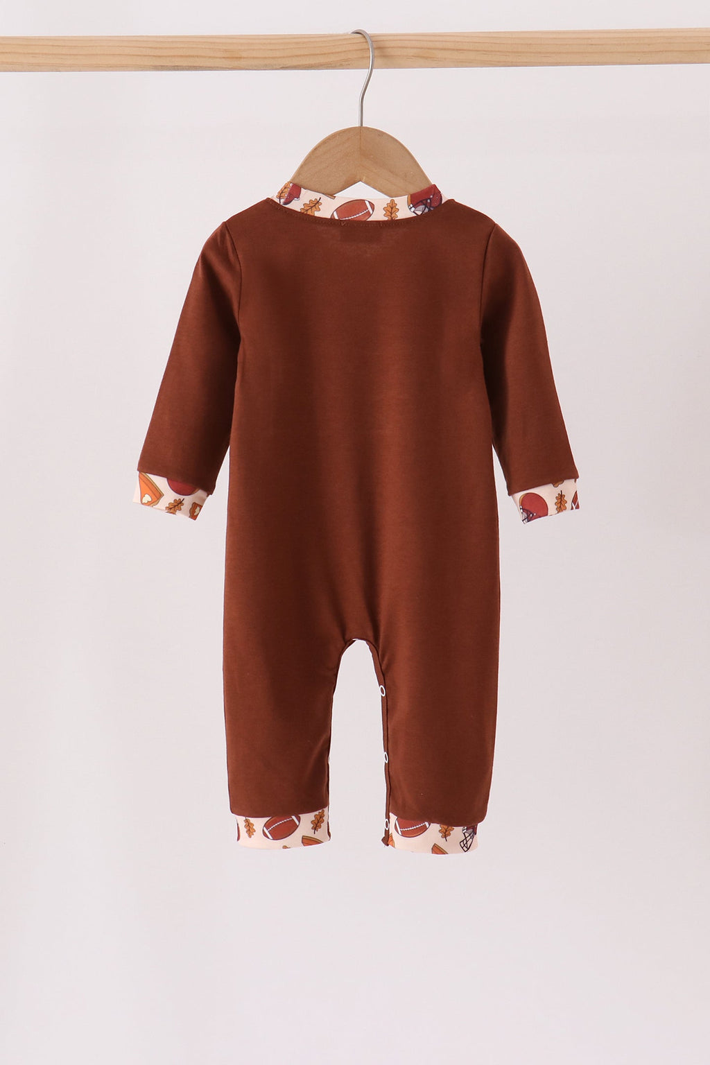 Brown touchdown football embroidery romper