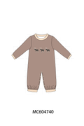 Brown deer embroidery romper