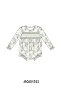 Sage floral smocked ruffle bubble