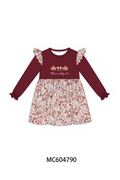 Maroon thankful leaves floral embroidey dress