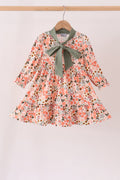 Green floral bow ruffle mom&me dress