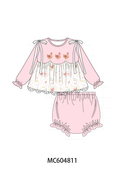 Pink chicken embroidery bloomer set