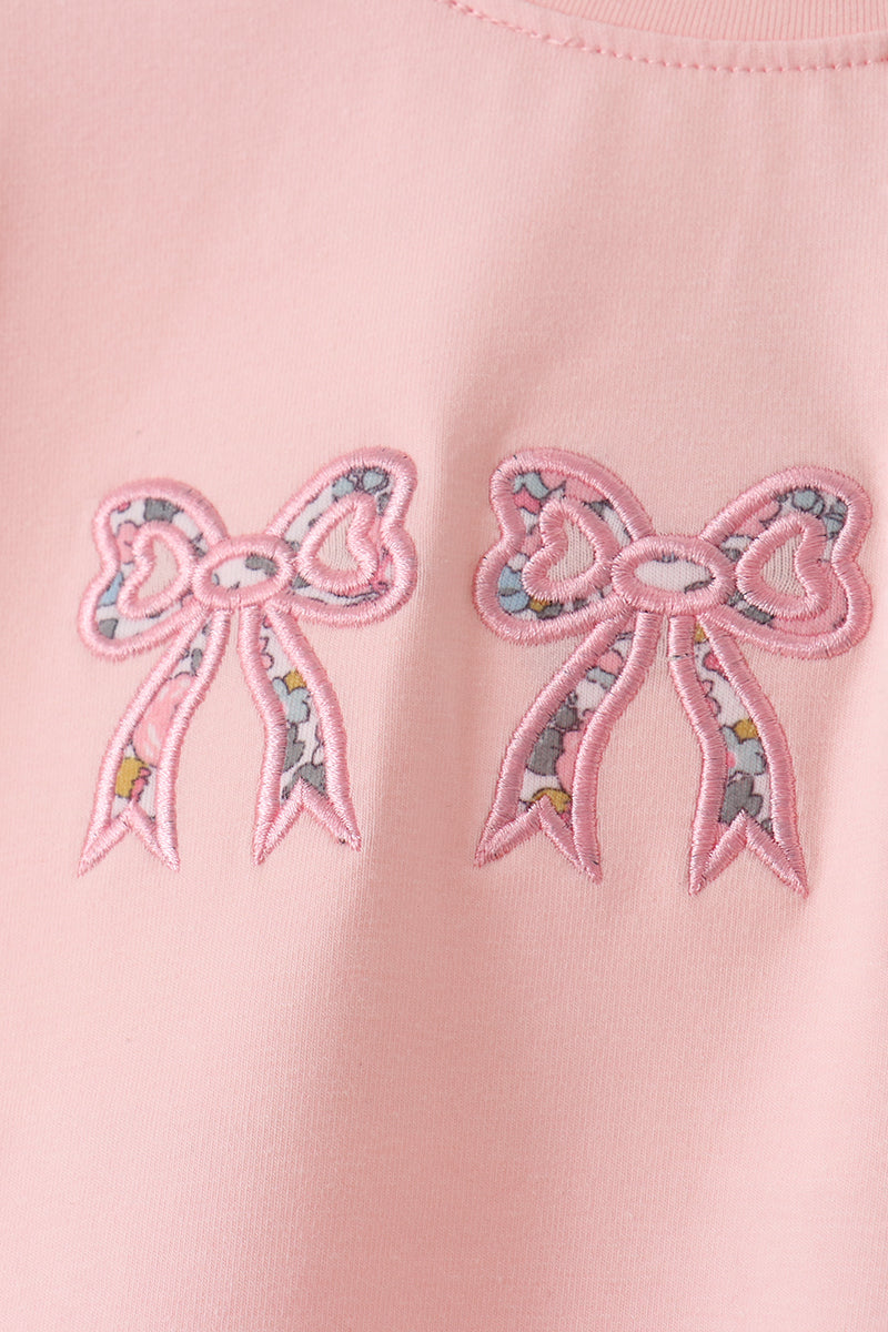 Pink Floral Bow Applique Top