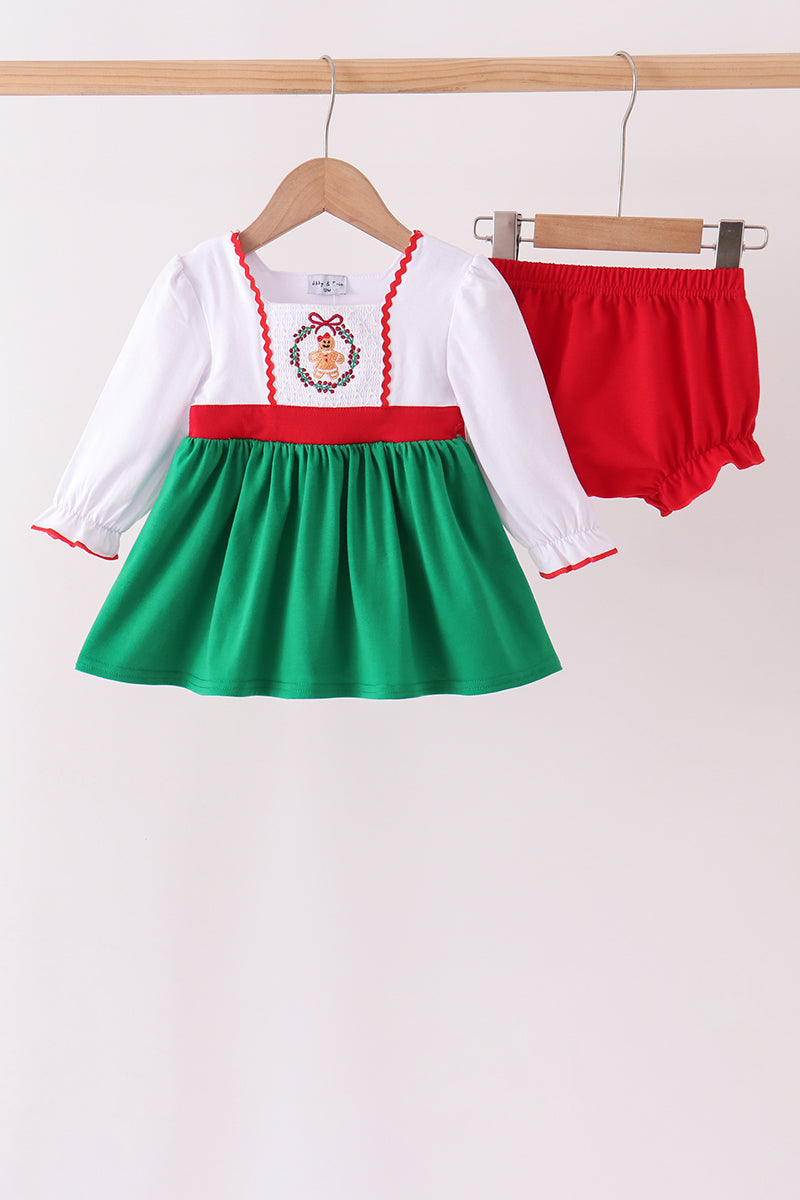 Green Gingerbread Smocked Bloomer Set