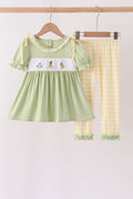 Green Princess Frog Embroidery Ruffle Pants Set