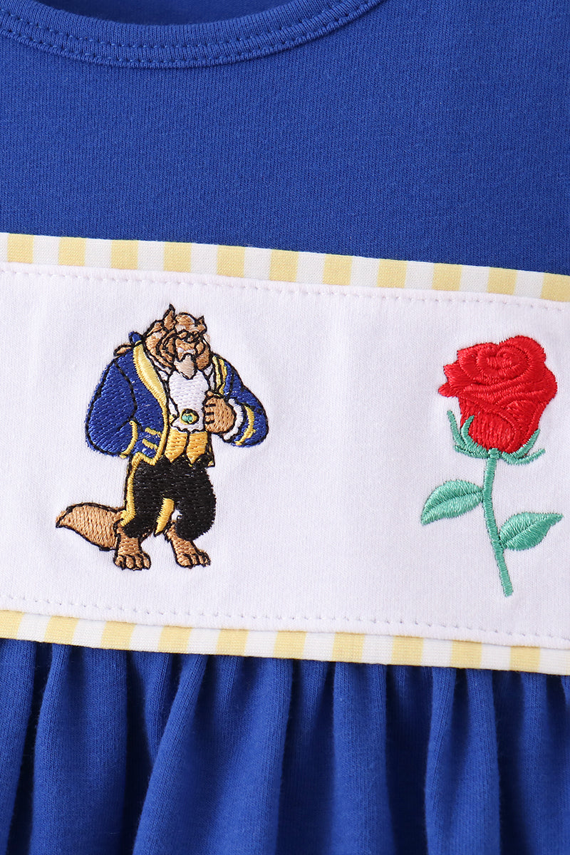 Royal Blue Character Embroidery Ruffle Pants