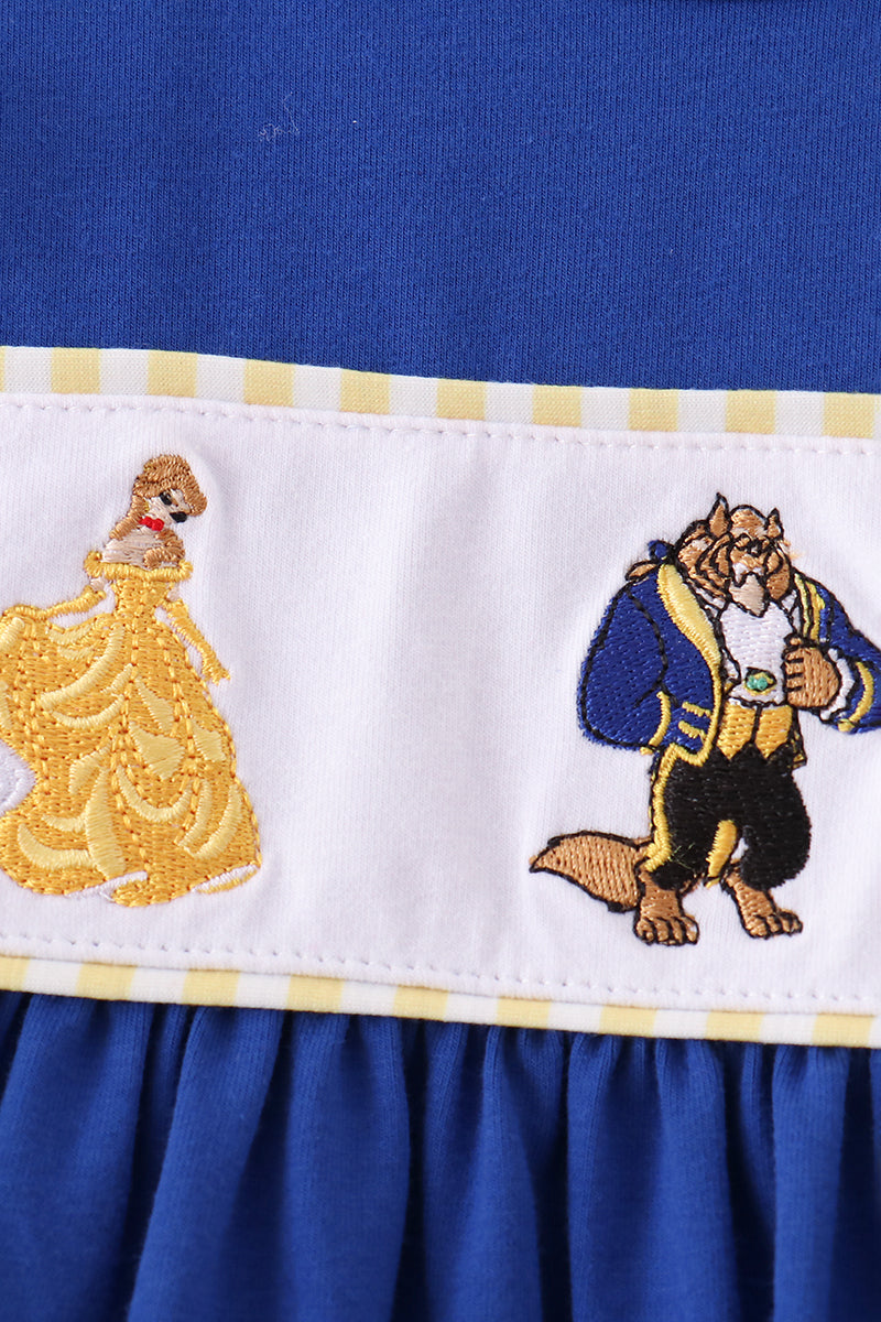 Royal Blue Character Embroidery Ruffle Dress