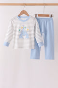 Blue Castle Applique Stripe Pants Set