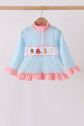 Blue Stripe Princess Embroidery Ruffle Pullover