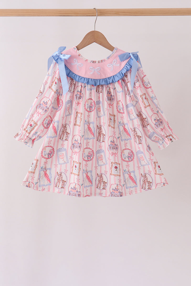 Pink Character Bow Embroidery Dress
