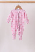 Pink bow print bamboo romper