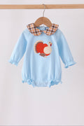 Blue turkey embroidery plaid ruffle bubble