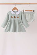 Green turkey embroidery scalloped bloomer set
