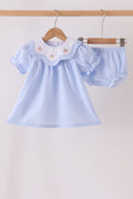 Blue turkey embroidery checkered bloomer set