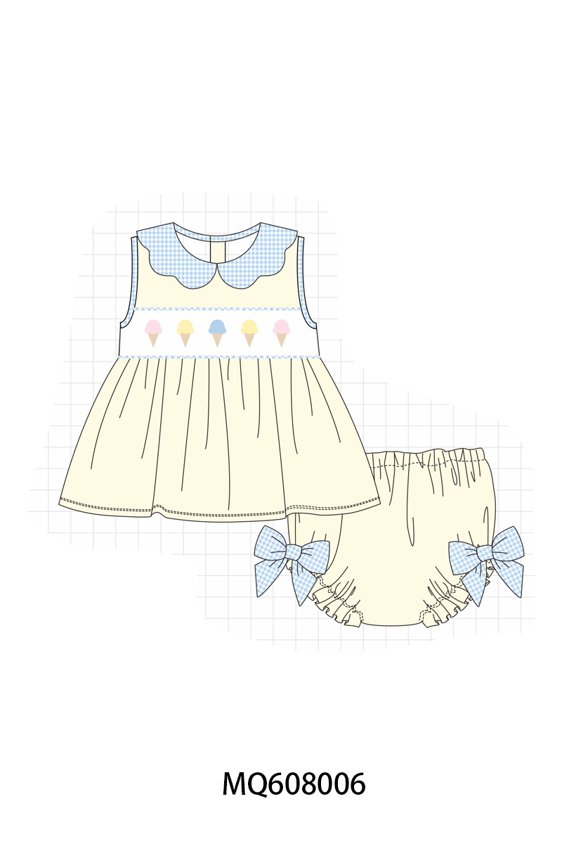 PO103 Cream ice cream embroidery gingham collection