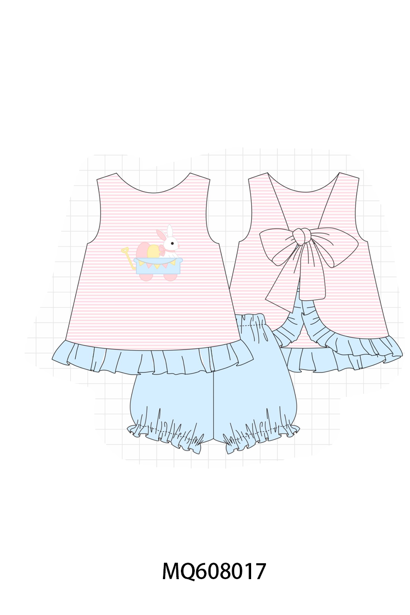 PO103 Pink&blue easter bunny egg applique stripe collection