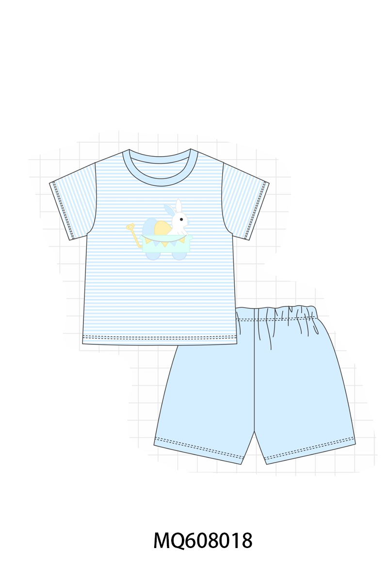 PO103 Pink&blue easter bunny egg applique stripe collection