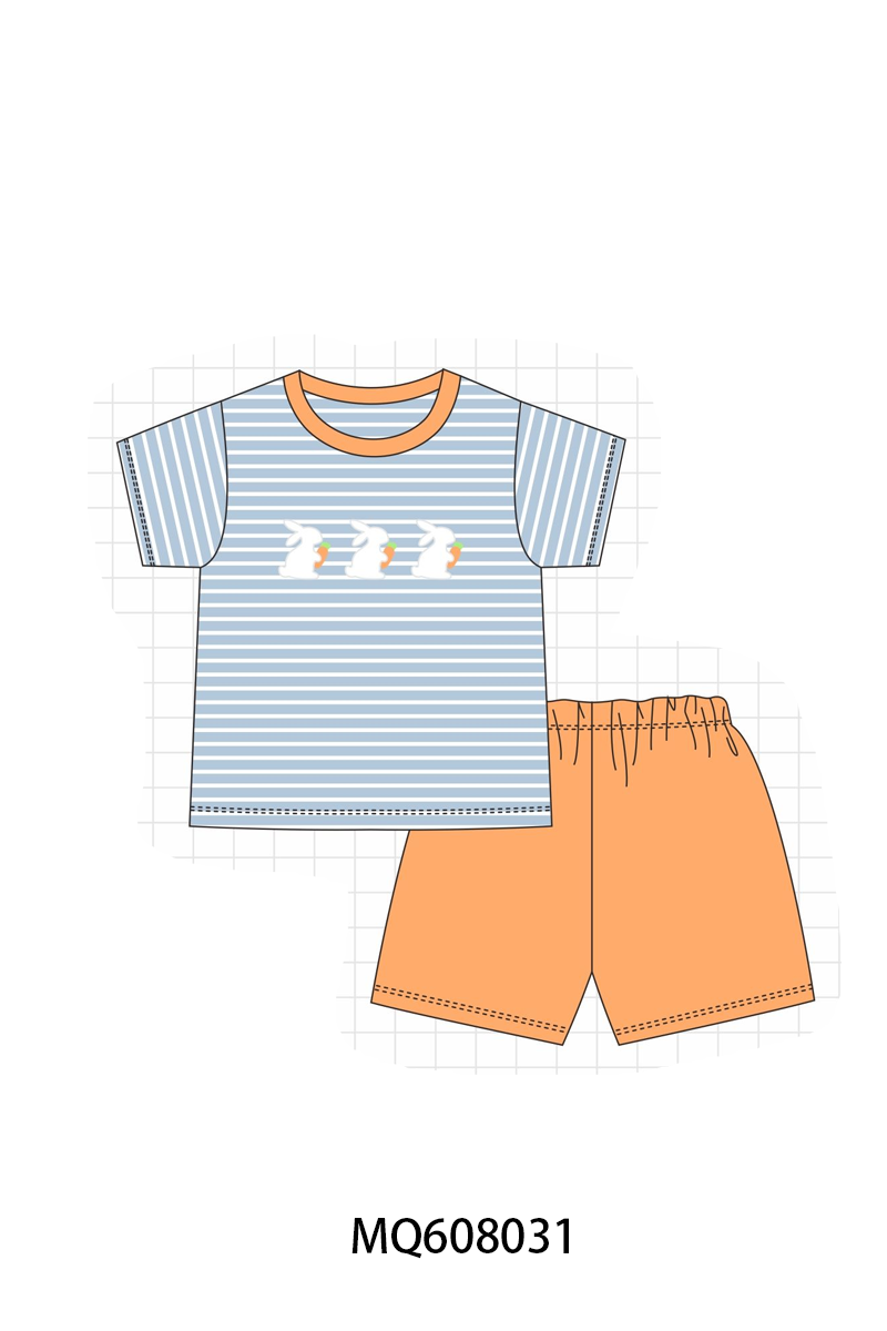 PO103 Pink&blue stripe easter bunny carrot embroidery collection