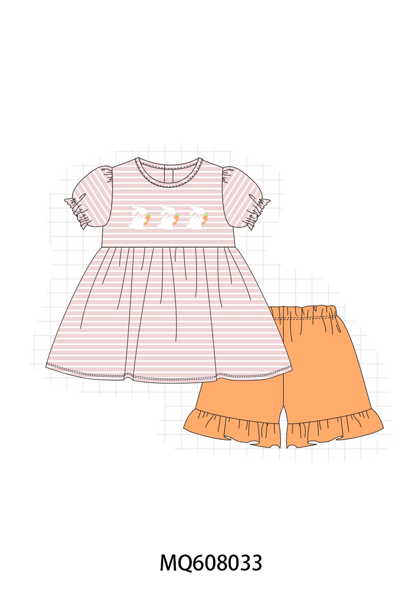 PO103 Pink&blue stripe easter bunny carrot embroidery collection