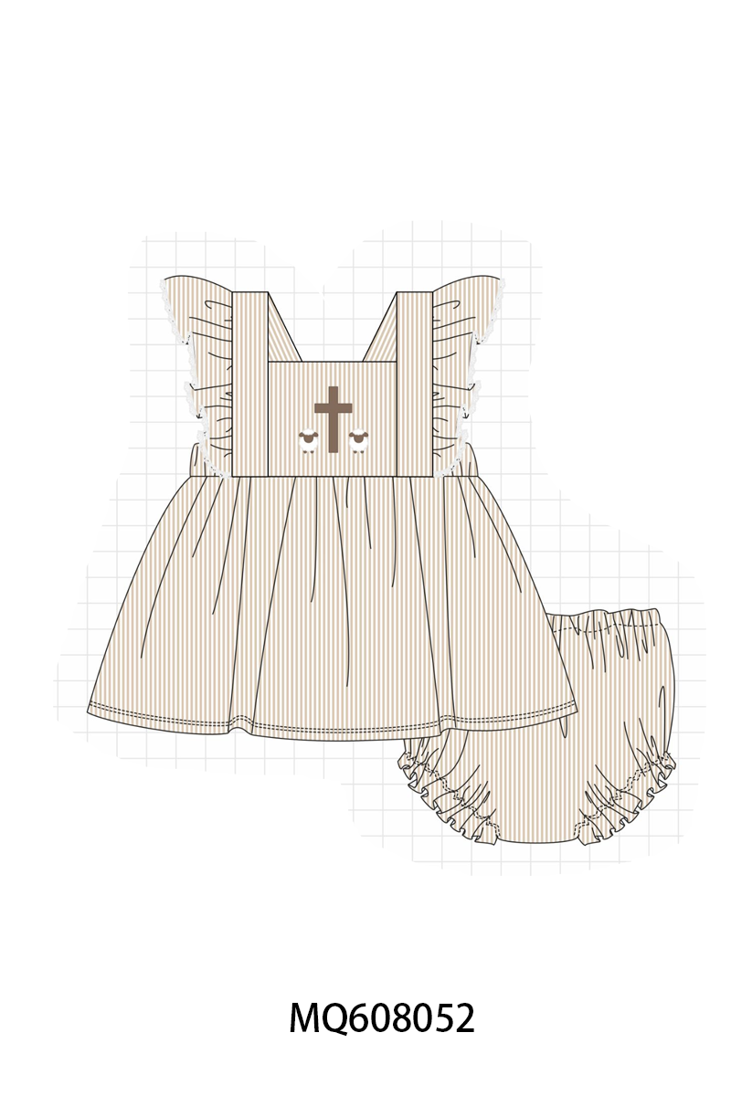 PO103 Khaki cross sheep embroidery stripe collection