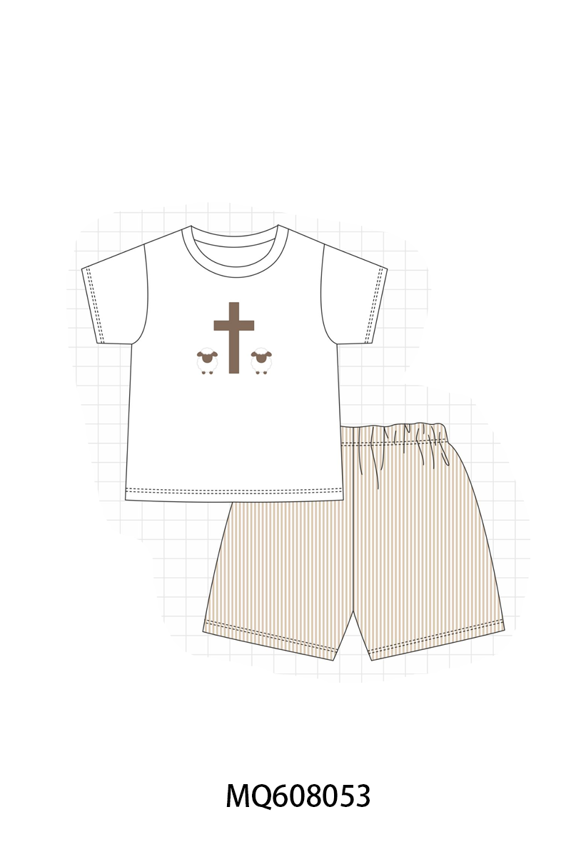 PO103 Khaki cross sheep embroidery stripe collection
